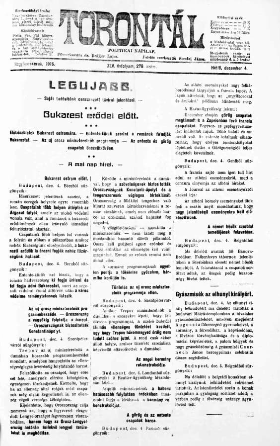 Torontál, 45. évf. 1916. december 4. 278. sz.