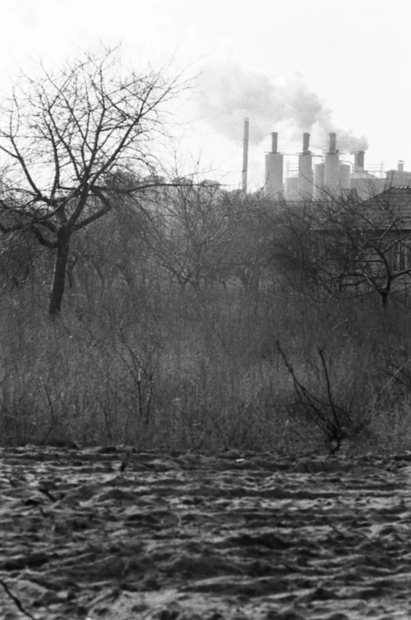 Település a Zorka gyárnál és a gyár füstje