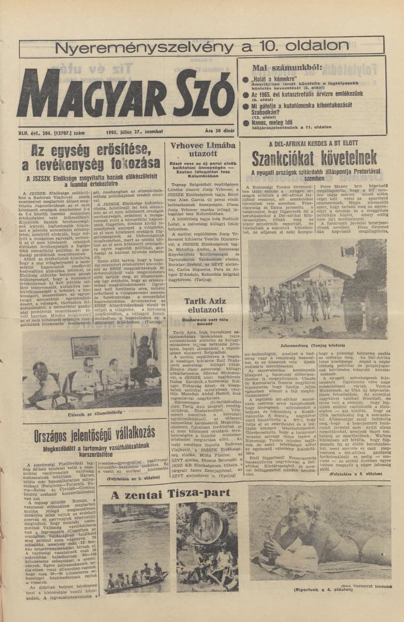 Magyar Szó, 42. évf. 1985. július 27. 204. sz. 1–24. oldal