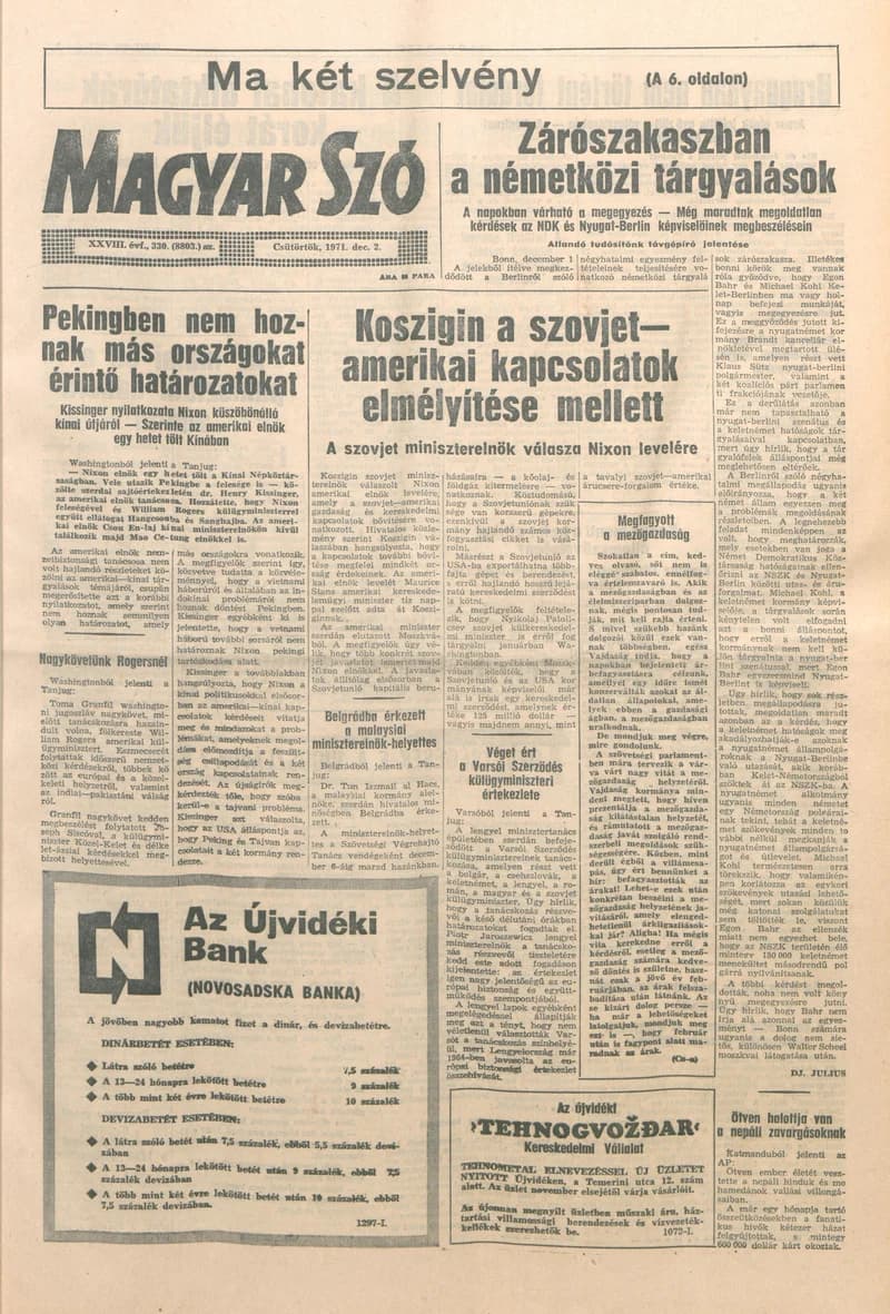 Magyar Szó, 28. évf. 1971. december 2. 330. sz. 1–16. oldal