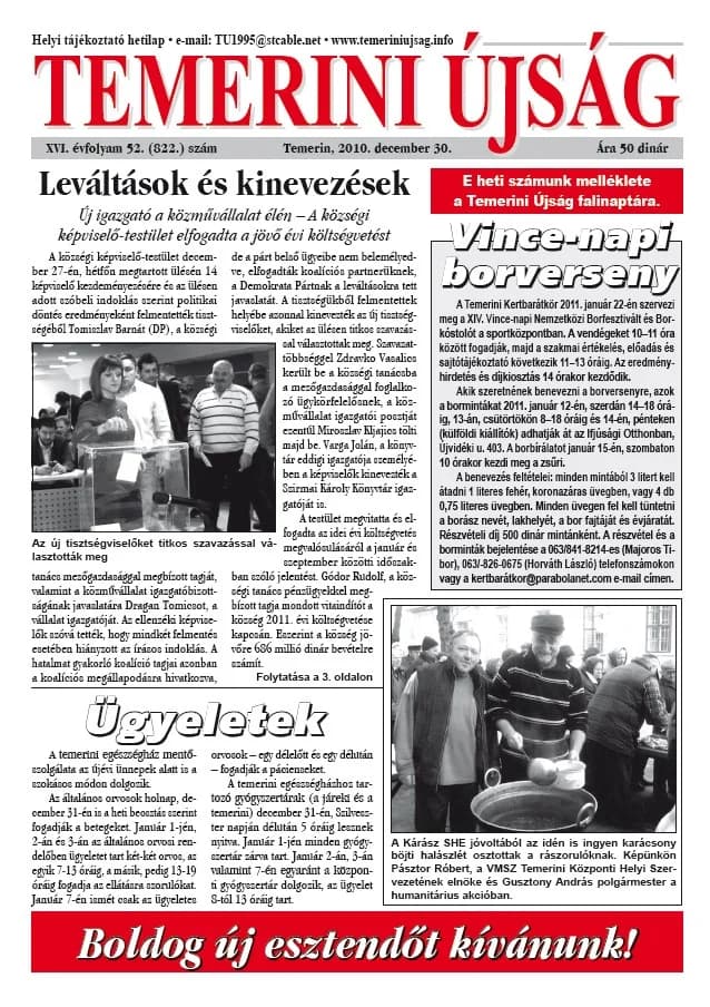 Temerini Újság, 16. évf. 2010. december 30. 52. sz.