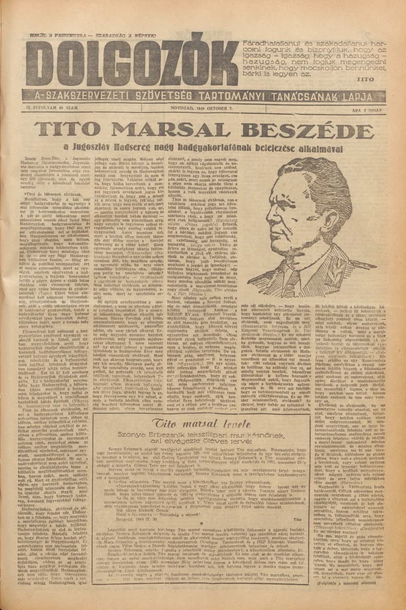 Dolgozók, 3. évf. 1949. október 7. 40. sz.