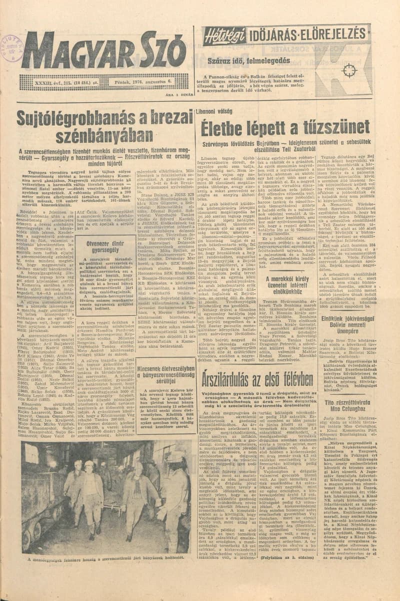Magyar Szó, 33. évf. 1976. augusztus 6. 215. sz. 1–14. oldal