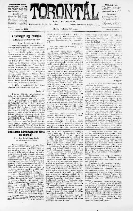 Torontál, 43. évf. 1914. július 14. 157. sz.
