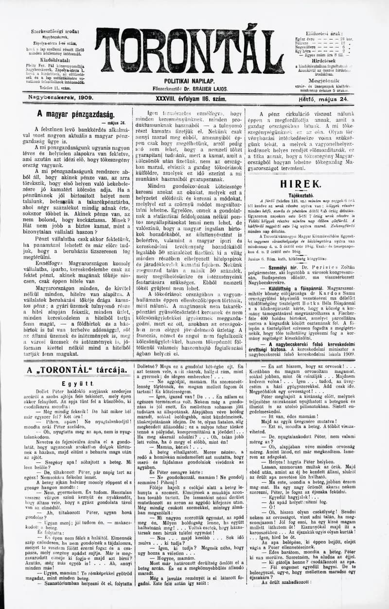 Torontál, 38. évf. 1909. május 24. 116. sz.