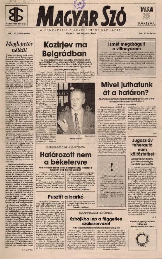 Magyar Szó, 50. évf. 1993. május 18. 131. sz. 1–16. oldal