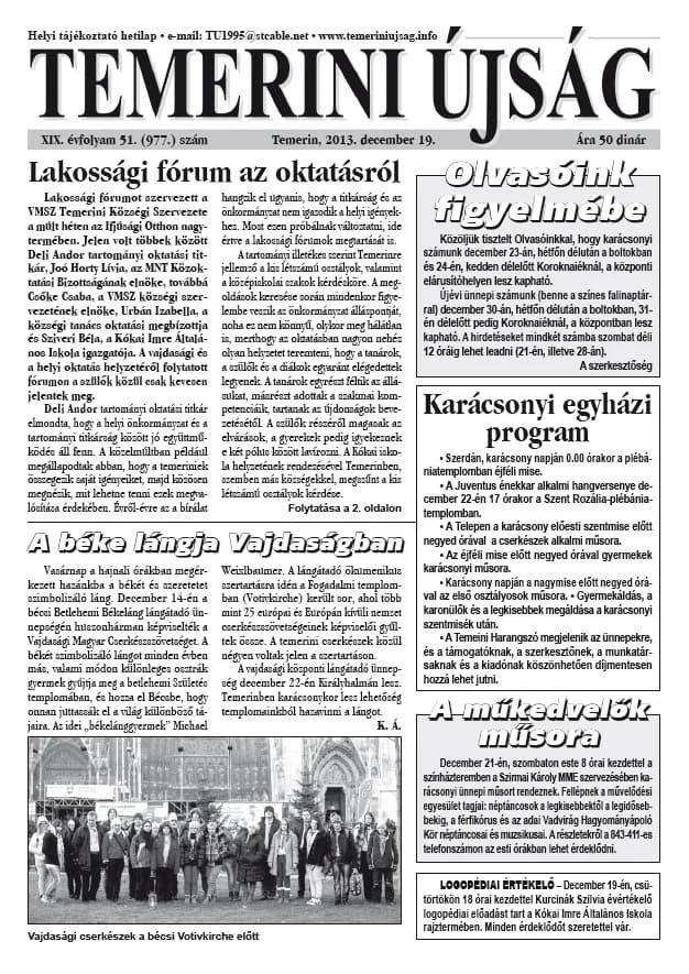 Temerini Újság, 19. évf. 2013. december 19. 51. sz.