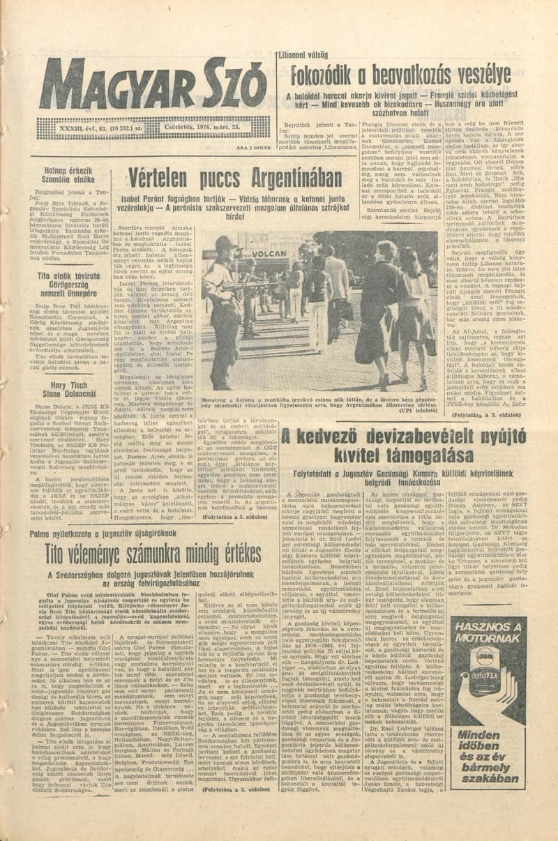 Magyar Szó, 33. évf. 1976. március 25. 83. sz. 1–20. oldal