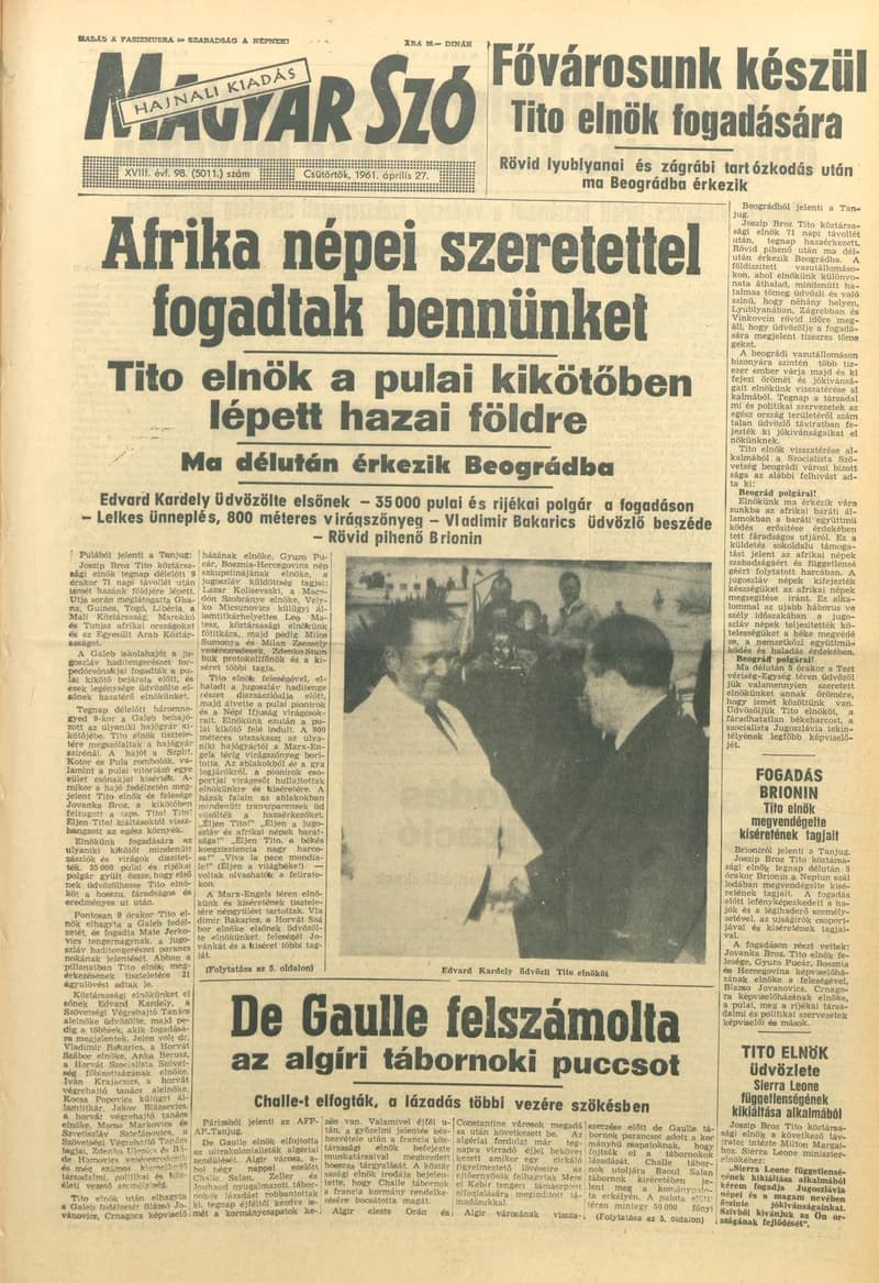 Magyar Szó, 18. évf. 1961. április 27. 98. sz. 1–12. oldal