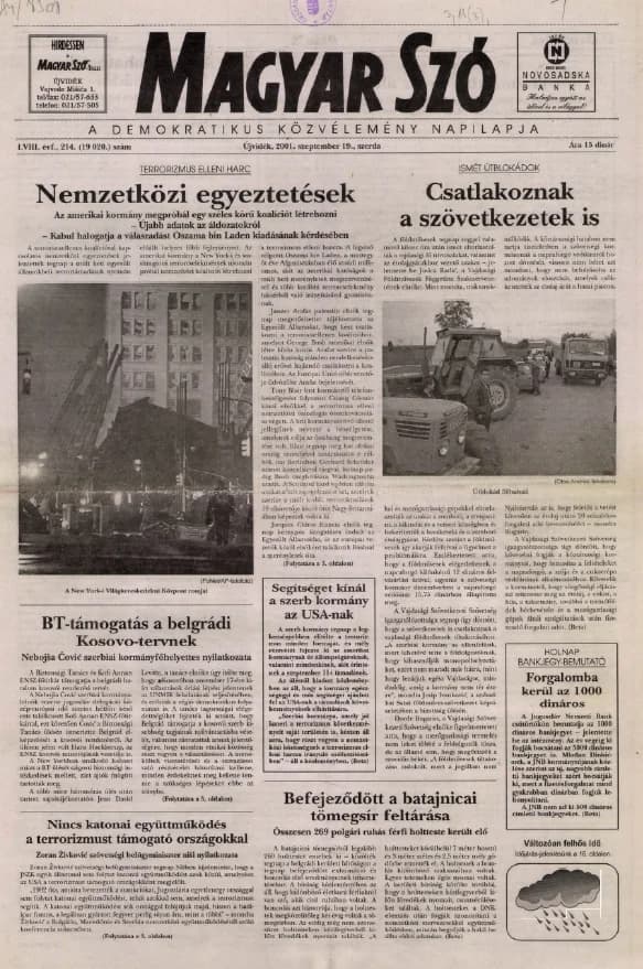 Magyar Szó, 58. évf. 2001. szeptember 19. 214. sz. 1–16. oldal