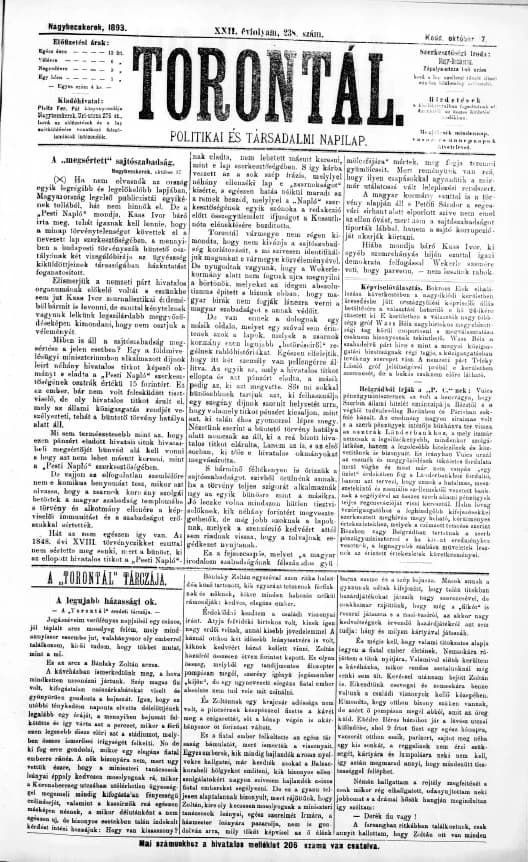 Torontál, 22. évf. 1893. október 17. 238. sz.