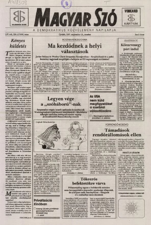 Magyar Szó, 54. évf. 1997. szeptember 13. 216. sz. 1–16. oldal
