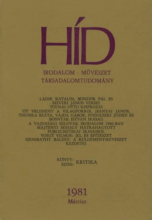 Híd, 45. évf. 1981. március. 3. sz. 265–408. oldal