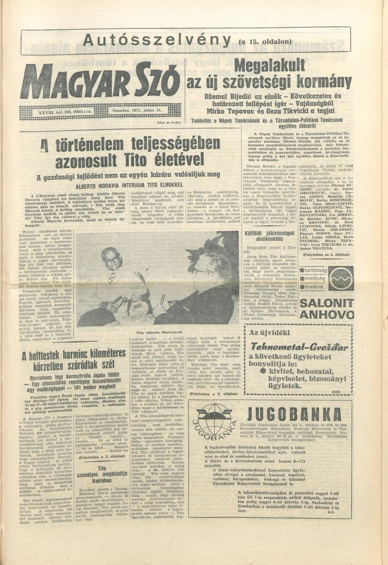 Magyar Szó, 28. évf. 1971. július 31. 208. sz. 1–20. oldal