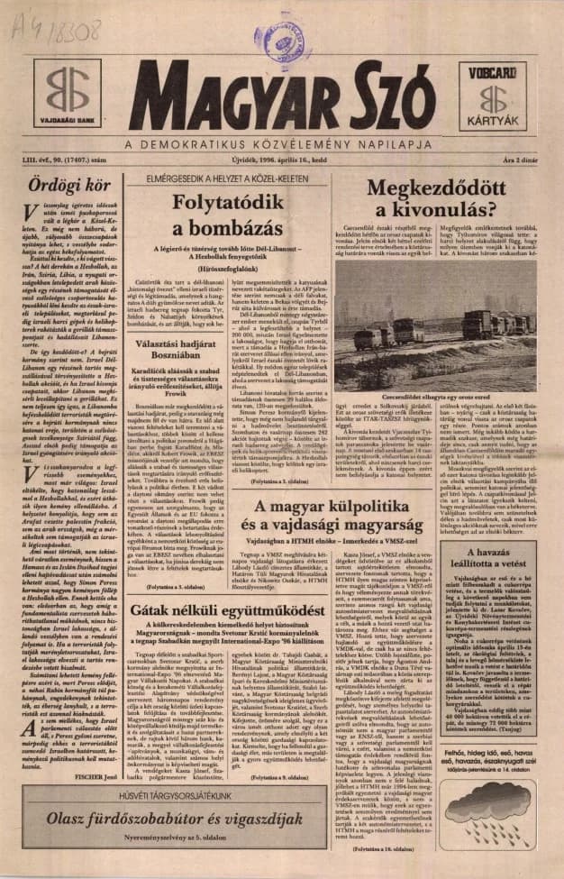 Magyar Szó, 53. évf. 1996. április 16. 90. sz. 1–16. oldal