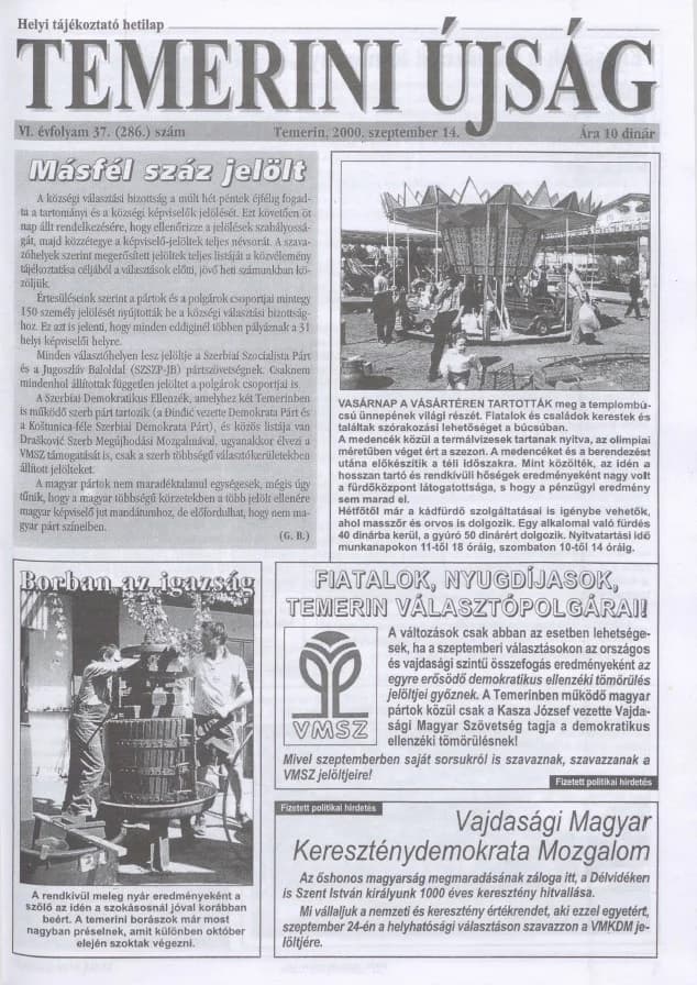 Temerini Újság, 6. évf. 2000. szeptember 14. 37. sz.