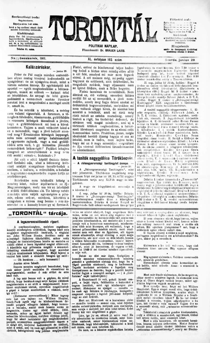 Torontál, 40. évf. 1911. június 28. 145. sz.