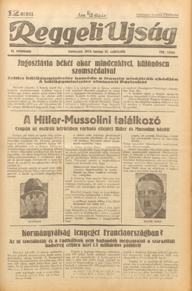 Reggeli Újság, 15. évf. 1934. június 14. 136. sz.