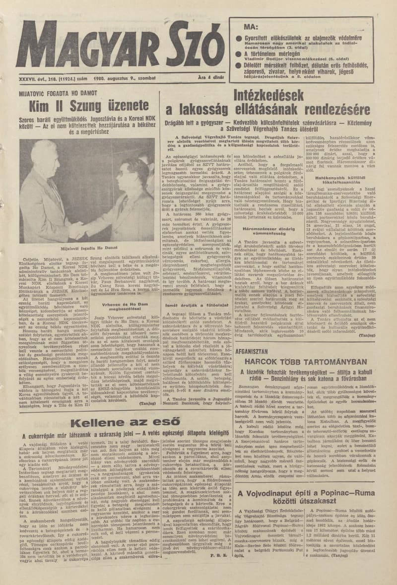 Magyar Szó, 37. évf. 1980. augusztus 9. 218. sz. 1–16. oldal