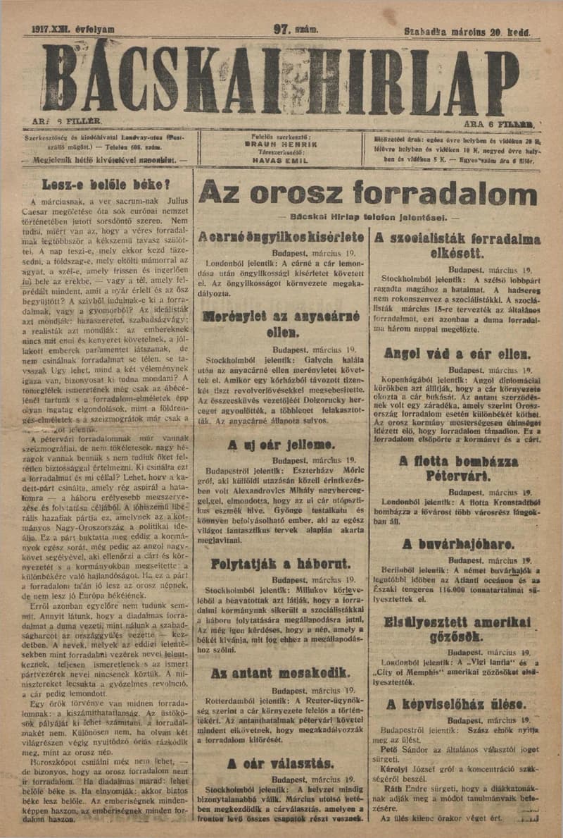 Bácskai Hirlap, 21. évf. 1917. március 20. 97. sz.