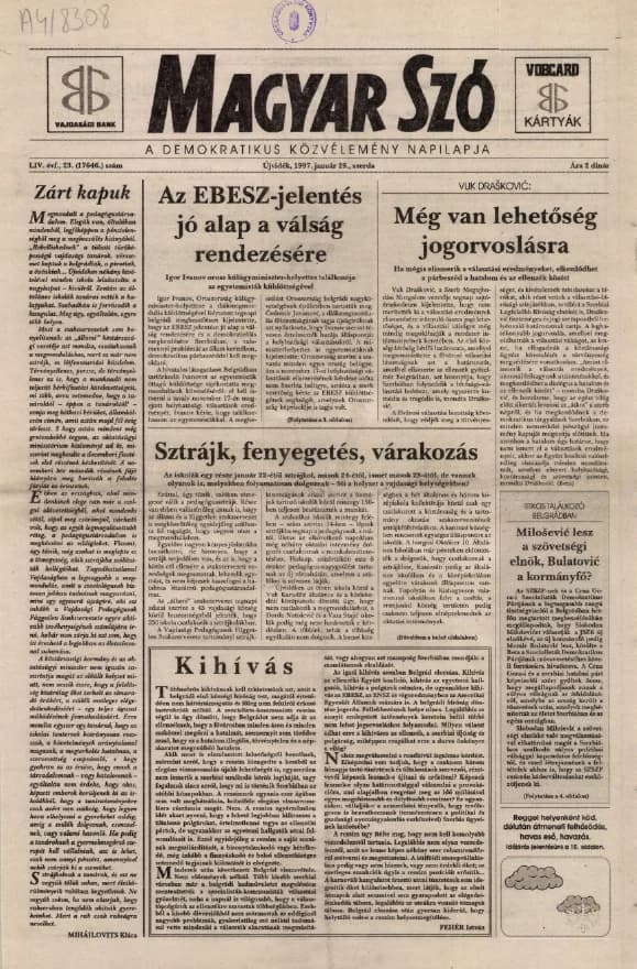 Magyar Szó, 54. évf. 1997. január 29. 23. sz. 1–16. oldal