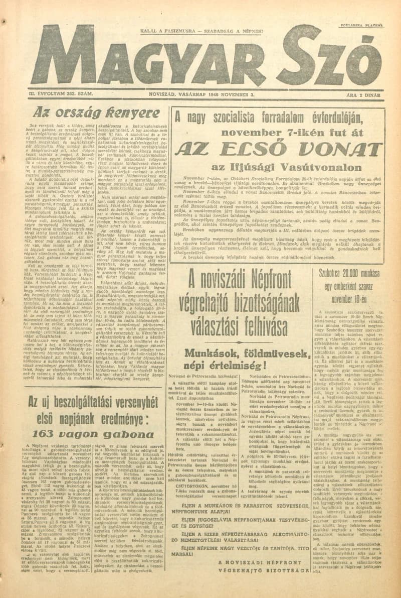 Magyar Szó, 3. évf. 1946. november 3. 262. sz. 1–8. oldal