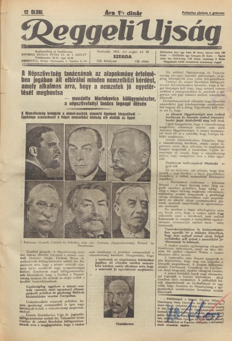 Reggeli Újság, 12. évf. 1931. május 20. 116. sz.