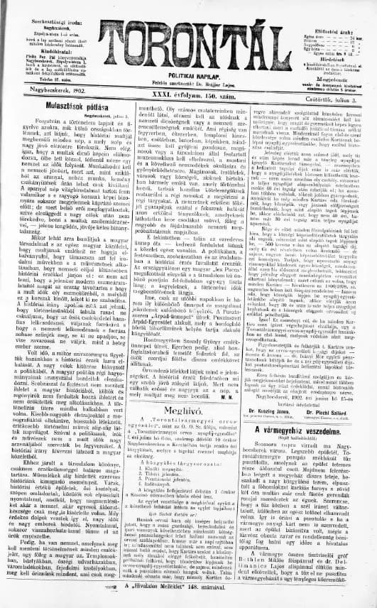 Torontál, 31. évf. 1902. július 3. 150. sz.