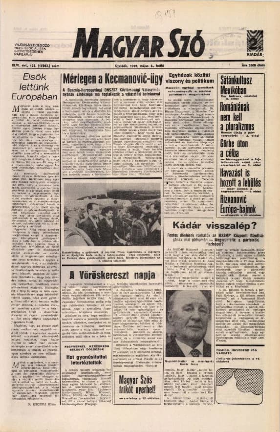 Magyar Szó, 46. évf. 1989. május 8. 123. sz. 1–20. oldal