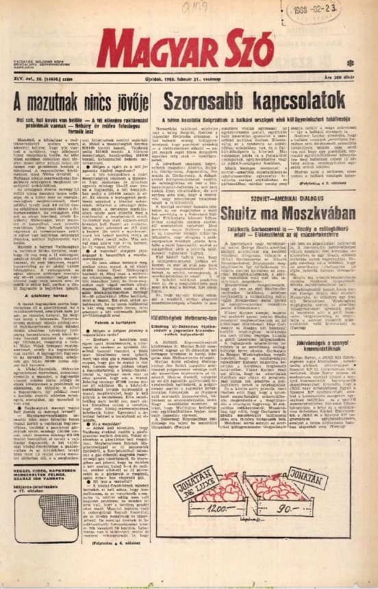 Magyar Szó, 45. évf. 1988. február 21. 50. sz. 1–32. oldal