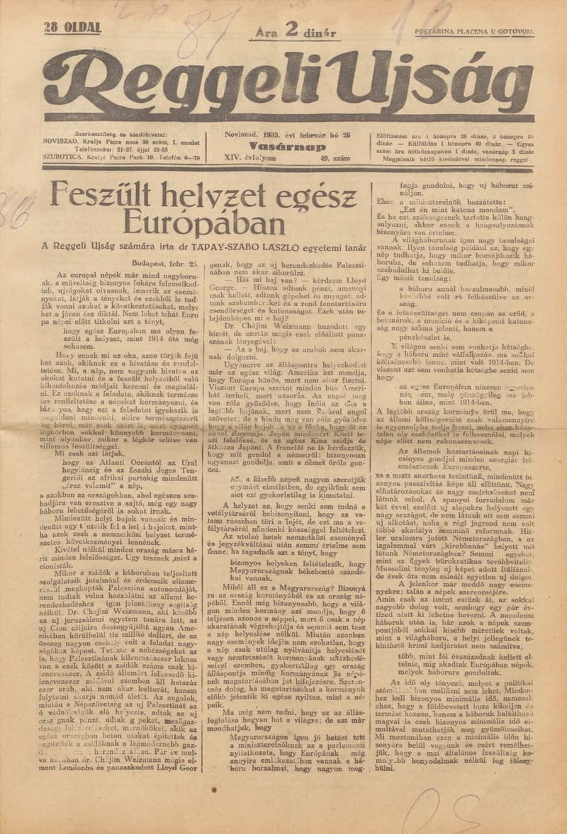 Reggeli Újság, 14. évf. 1933. február 26. 49. sz.