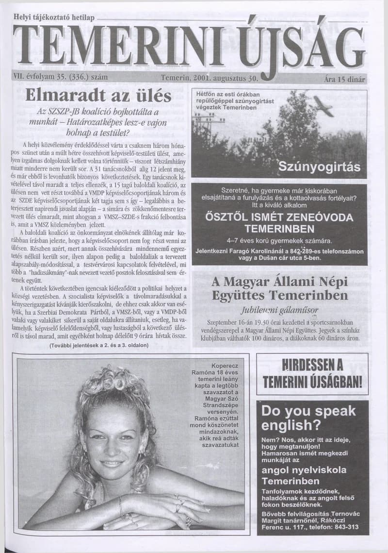 Temerini Újság, 7. évf. 2001. augusztus 30. 35. sz.
