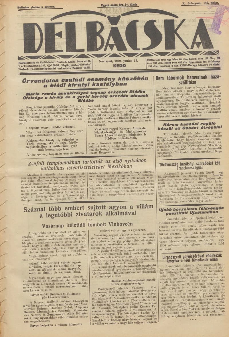 Délbácska, 10. évf. 1929. június 25. 146. sz.