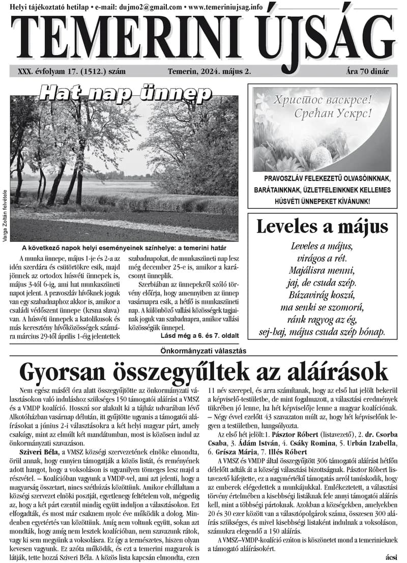 Temerini Újság, 30. évf. 2024. május 2. 17. sz.