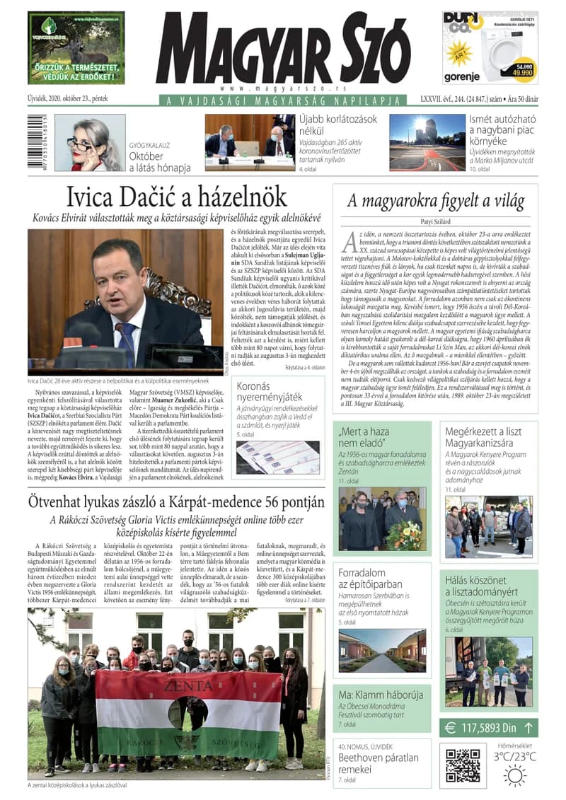 Magyar Szó, 77. évf. 2020. október 23. 244. sz. 1–16. oldal