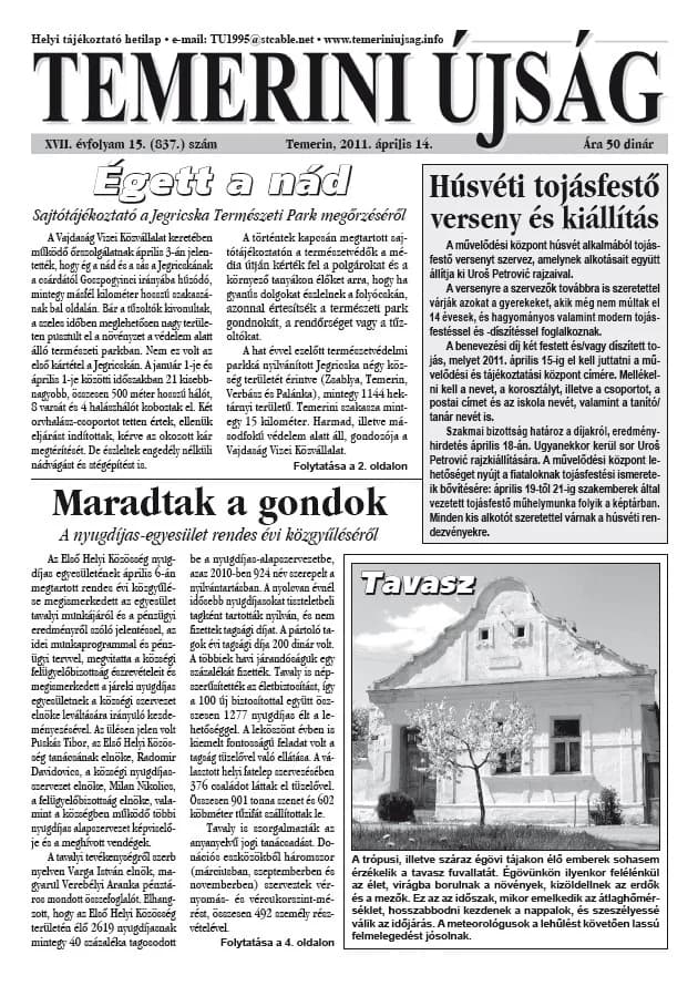 Temerini Újság, 17. évf. 2011. április 14. 15. sz.