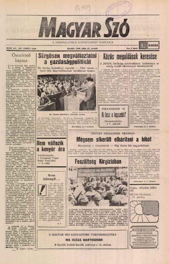 Magyar Szó, 47. évf. 1990. július 20. 197. sz. 1–20. oldal