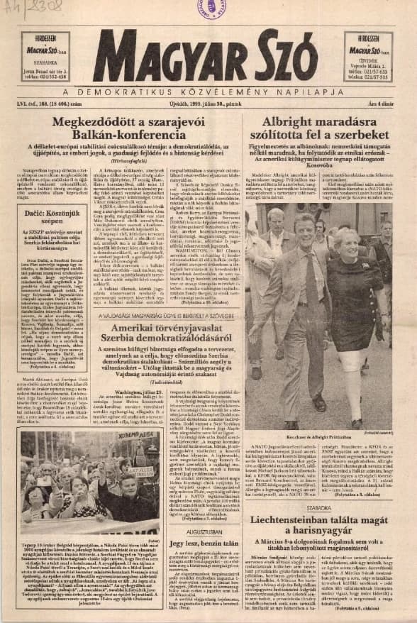 Magyar Szó, 56. évf. 1999. július 30. 168. sz. 1–16. oldal