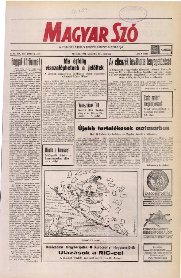 Magyar Szó, 47. évf. 1990. november 25. 325. sz. 1–32. oldal