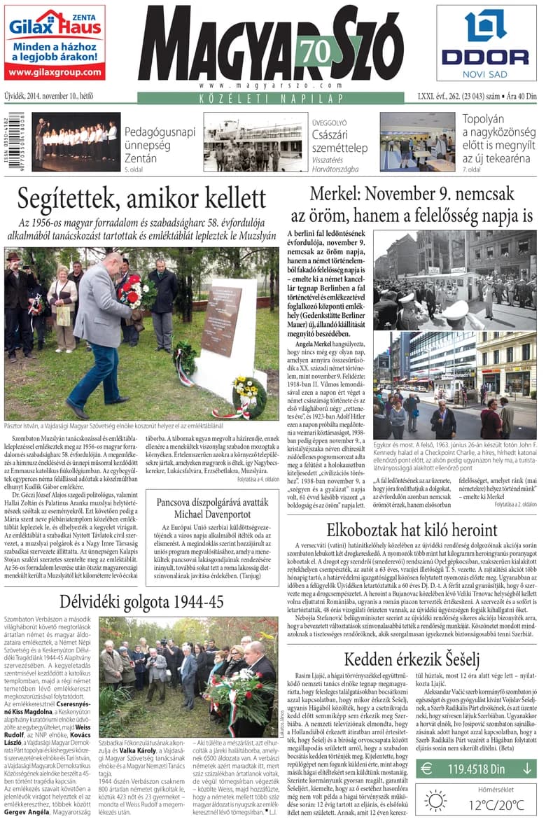 Magyar Szó, 71. évf. 2014. november 10. 262. sz. 1–20. oldal