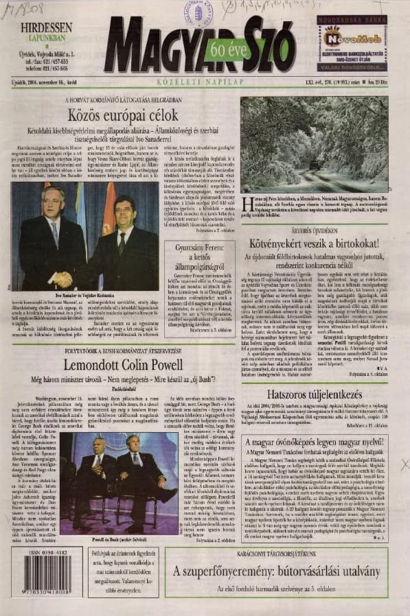 Magyar Szó, 61. évf. 2004. november 16. 270. sz. 1–20. oldal