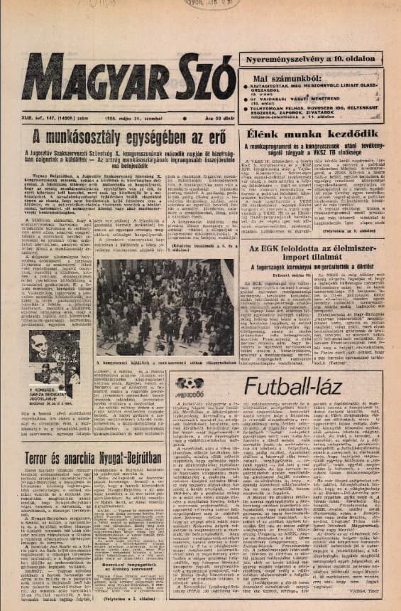 Magyar Szó, 43. évf. 1986. május 31. 147. sz. 1–24. oldal