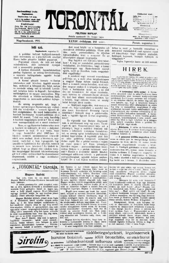 Torontál, 34. évf. 1905. augusztus 11. 182. sz.