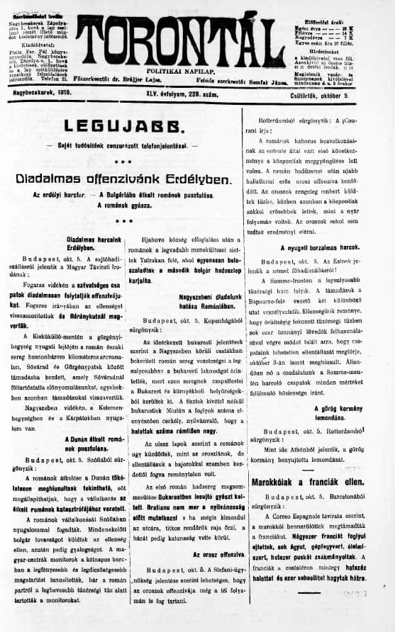 Torontál, 45. évf. 1916. október 5. 228. sz.