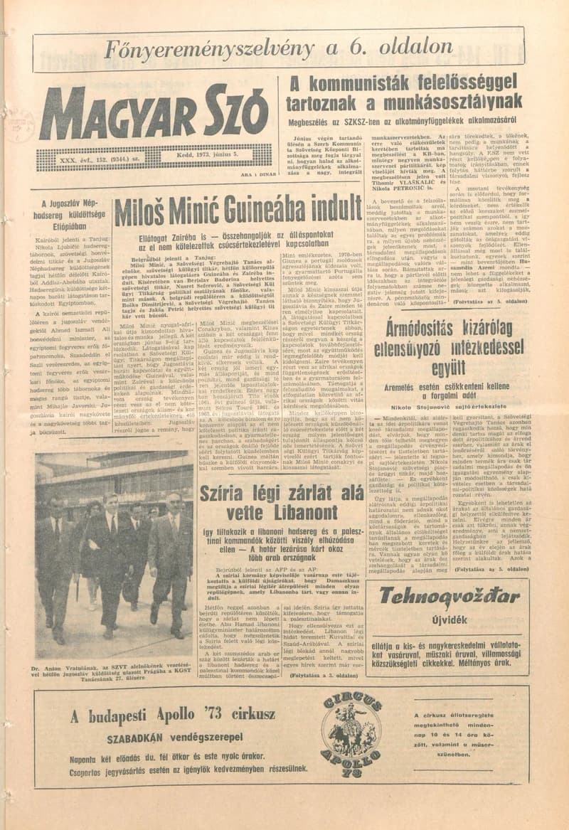 Magyar Szó, 30. évf. 1973. június 5. 152. sz. 1–20. oldal