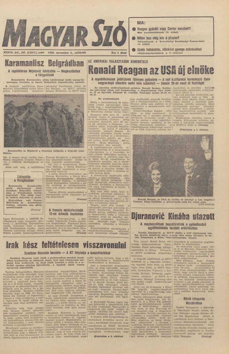 Magyar Szó, 37. évf. 1980. november 6. 307. sz. 1–20. oldal