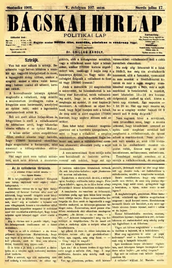Bácskai Hirlap, 5. évf. 1901. július 17. 107. sz.