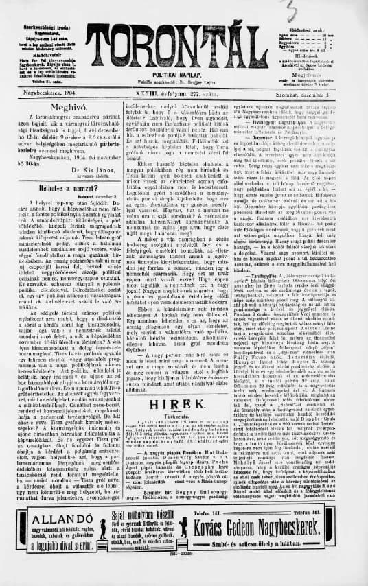 Torontál, 33. évf. 1904. december 3. 277. sz.