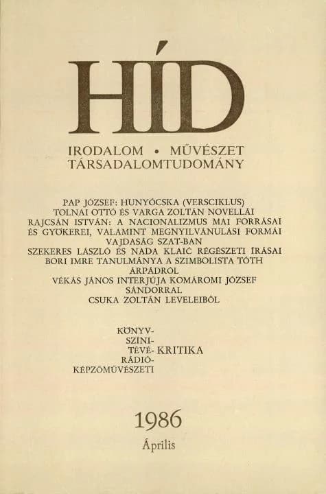 Híd, 50. évf. 1986. április. 4. sz. 465–612. oldal