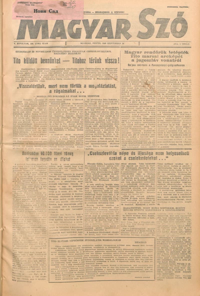 Magyar Szó, 5. évf. 1948. szeptember 24. 229. sz. 1–4. oldal